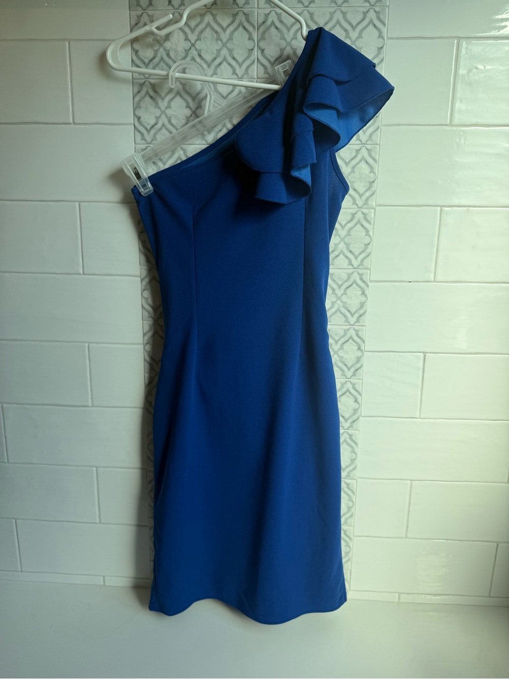 One-Shoulder Ruffle Royal Blue Cocktail Dress